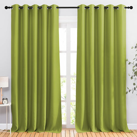 NICETOWN Room Darkening Sliding Door Curtains 2 Panels 102 inches Length - Grommet Privacy Sun & Heat Reducing Window Curtains & Drapes for Bedroom/Living Room (W66 x L102, Fresh Green)