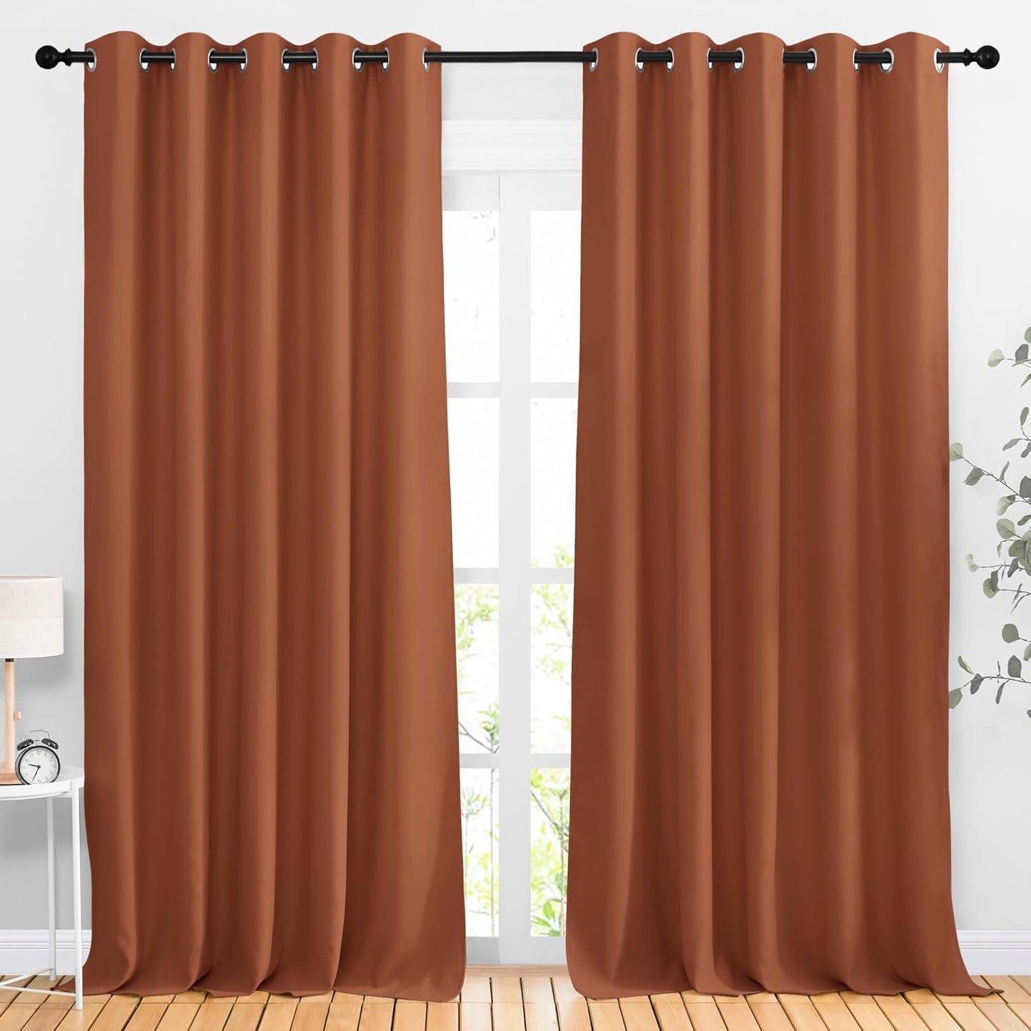 NICETOWN Blackout Room Divider Curtains 118 inches Long, Grommet Thermal Window Treatments Sound Reducing Drapes for Sliding Glass Door, Burnt Orange, W66 x L118, 2 Pieces