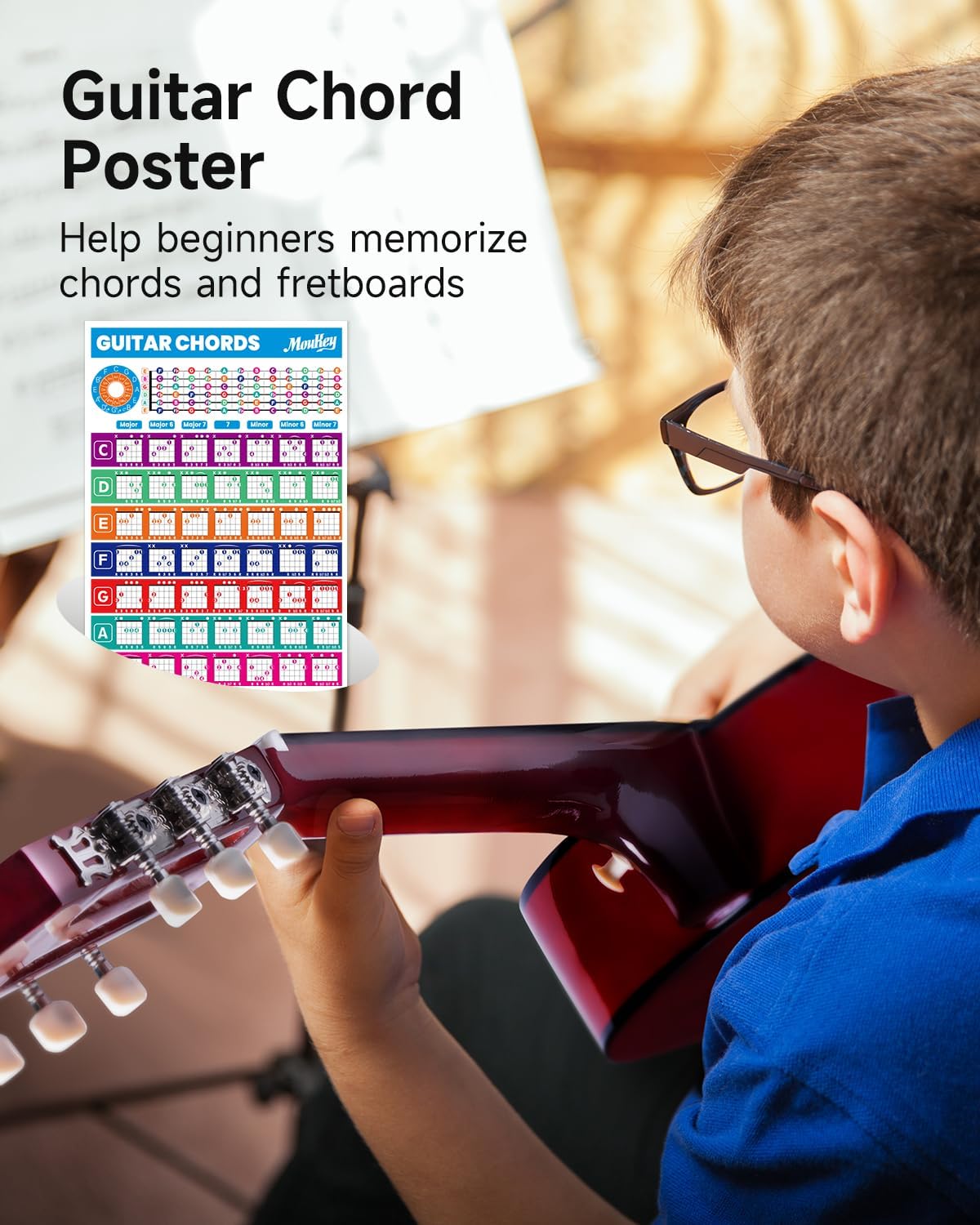 Moukey 36" Acoustic Guitar for Beginners Kids Youth 3/4 Size Dreadnought Travel Guitarra Acustica Kit with Chord Poster, Gig Bag, Tuner, Picks, Nylon Strings, Capo, Strap - Brown