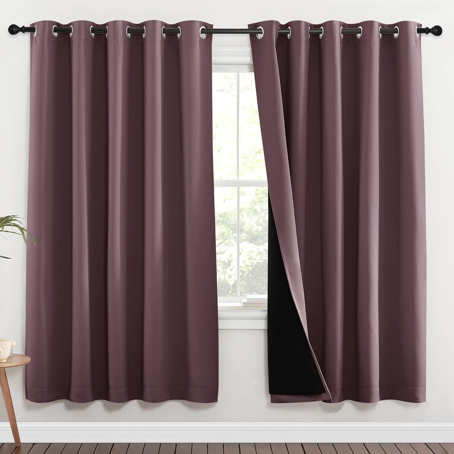 NICETOWN 100% Blackout Window Curtain Panels, Full Light Blocking Drapes with Black Liner for Nursery, 72-inch Drop Thermal Insulated Draperies (Dry Rose, 2 Pieces, 70-inch Wide Per Panel)