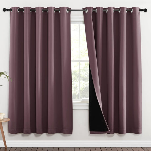 NICETOWN 100% Blackout Window Curtain Panels, Full Light Blocking Drapes with Black Liner for Nursery, 72-inch Drop Thermal Insulated Draperies (Dry Rose, 2 Pieces, 70-inch Wide Per Panel)