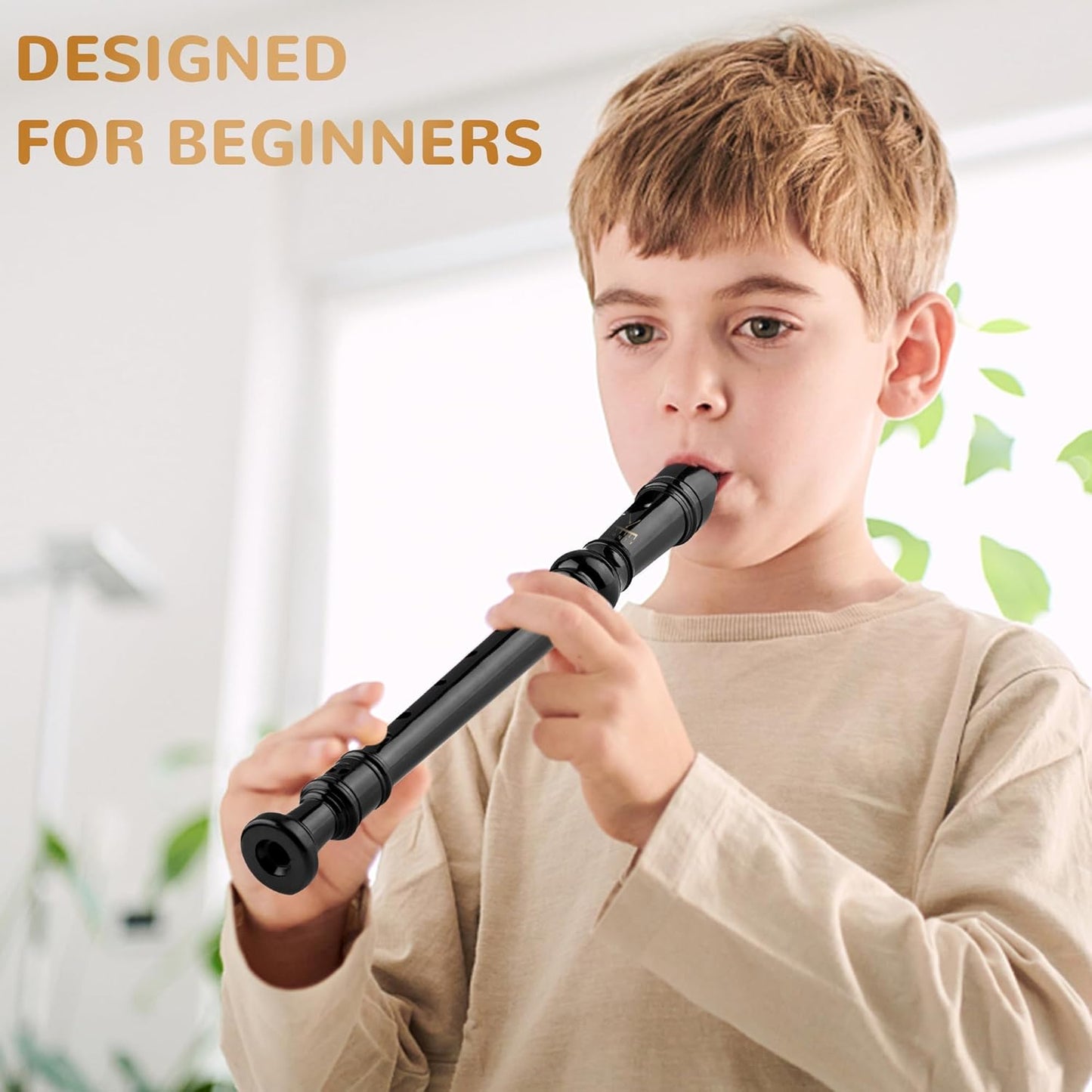 Soprano Recorder 8-Hole Instrument for Kids Beginners, German Style C Key Kids Flute with Cleaning Rod & Case Bag for School Education Home Entertainment - Black