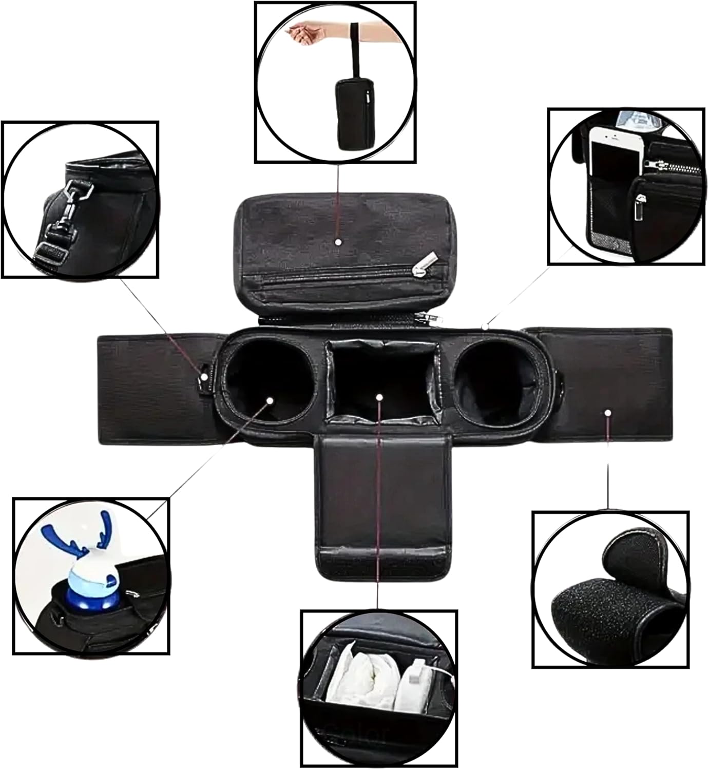 GajetNest Universal Stroller Organizer with Insulated Cup Holder Detachable Phone Bag and Carry Strap Fits Uppababy, Baby Jogger, Britax, BOB, Umbrella and Pet Stroller and more (Black)