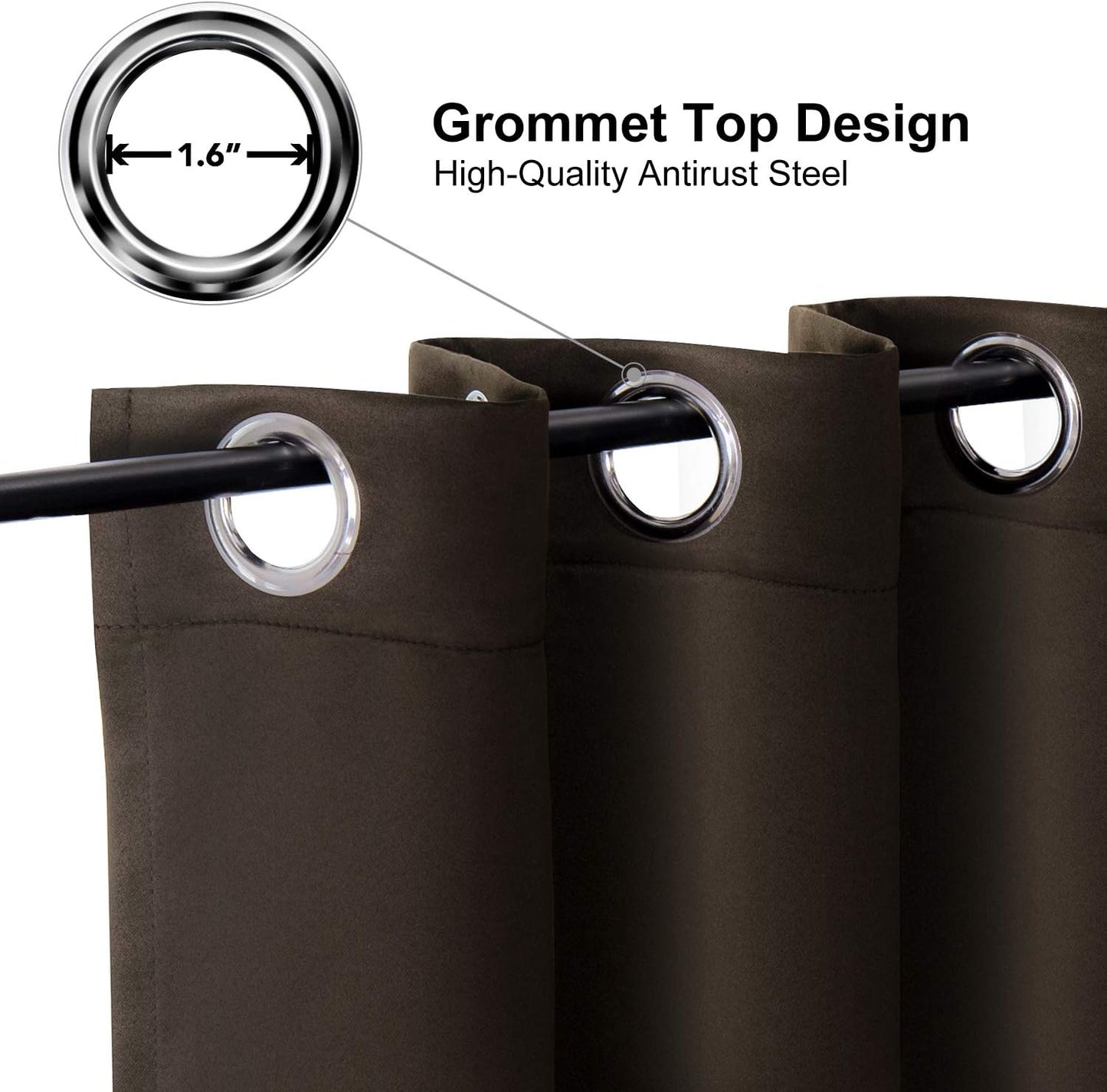 ChrisDowa Grommet Blackout Curtains for Bedroom and Living Room - 2 Panels Set Thermal Insulated Room Darkening Curtains (Brown, 38W x 54L)