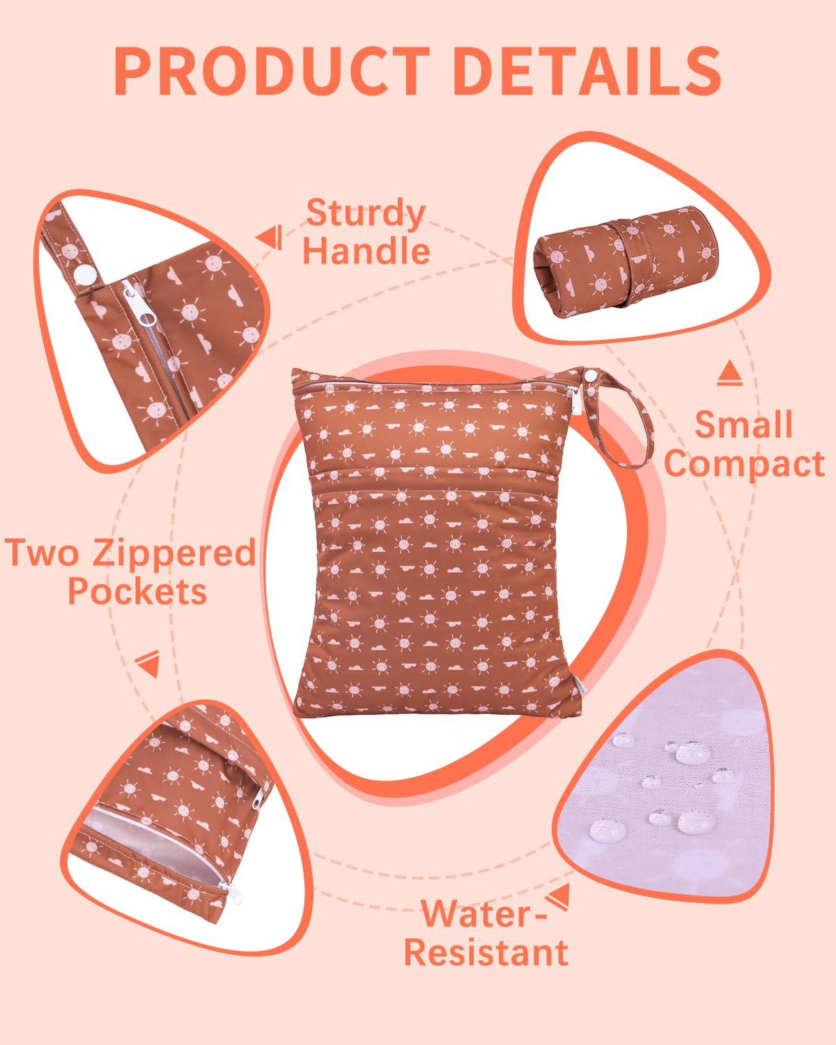 babygoal Wet Dry Bags for Baby Cloth Diapers, Washable Travel Bags, Beach, Pool, Gym Bag for Swimsuits & Wet Clothes with Two Zippered Pockets 3 Pack, 3LN16