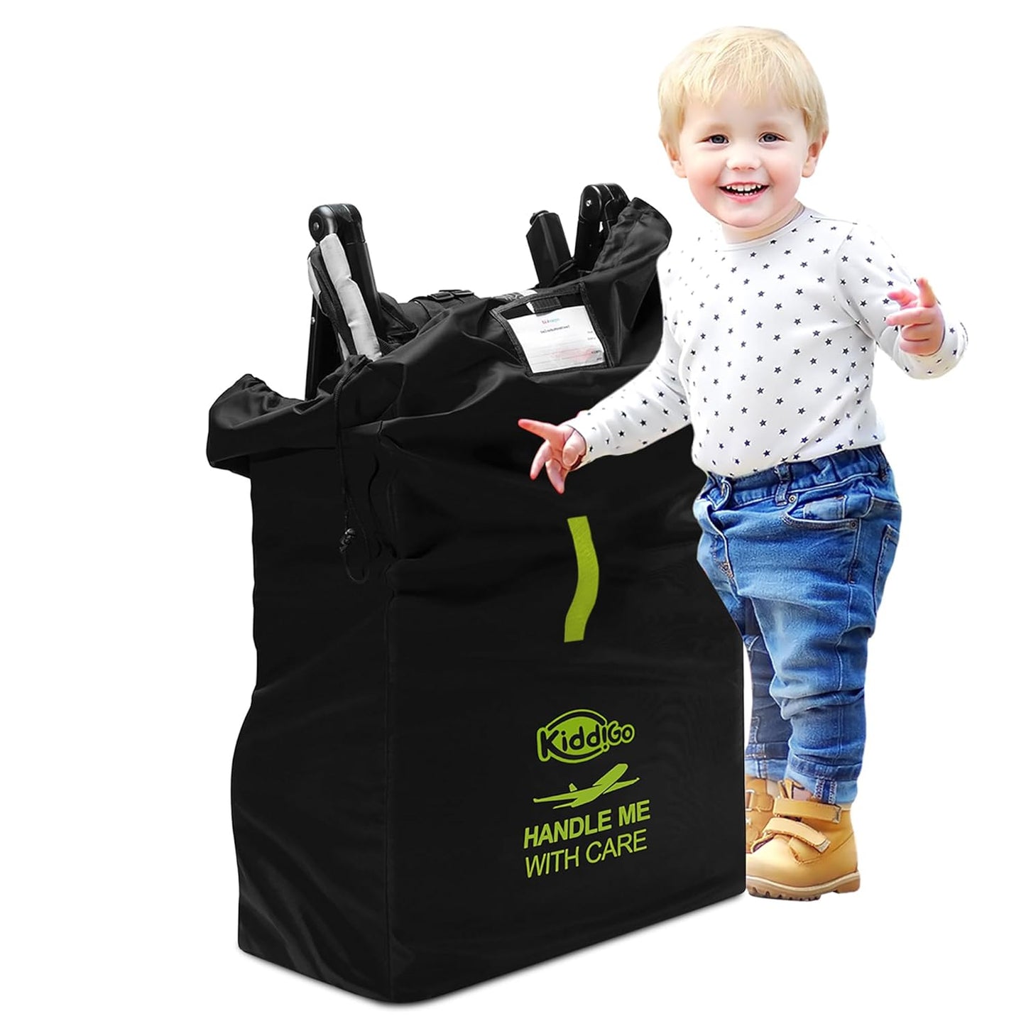 Travel Stroller Bag for Airplane, Black and Green, 47" H x 24" W x 15" D, Fits Most Large, Single, Double, Jogging Strollers,Waterproof, Heavy-Duty Protection, Easy-to-Carry Design