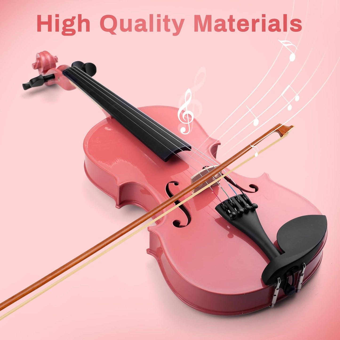 Poseidon Acoustic Violin, 1/4 Size Violin Set with Fiddle for Students Violin Starter Kit/Hard Case, Bow, Rosin, Horse Bridge, Extra Strings, Shoulder Rest, Tuner, Instruction Manual - Pink