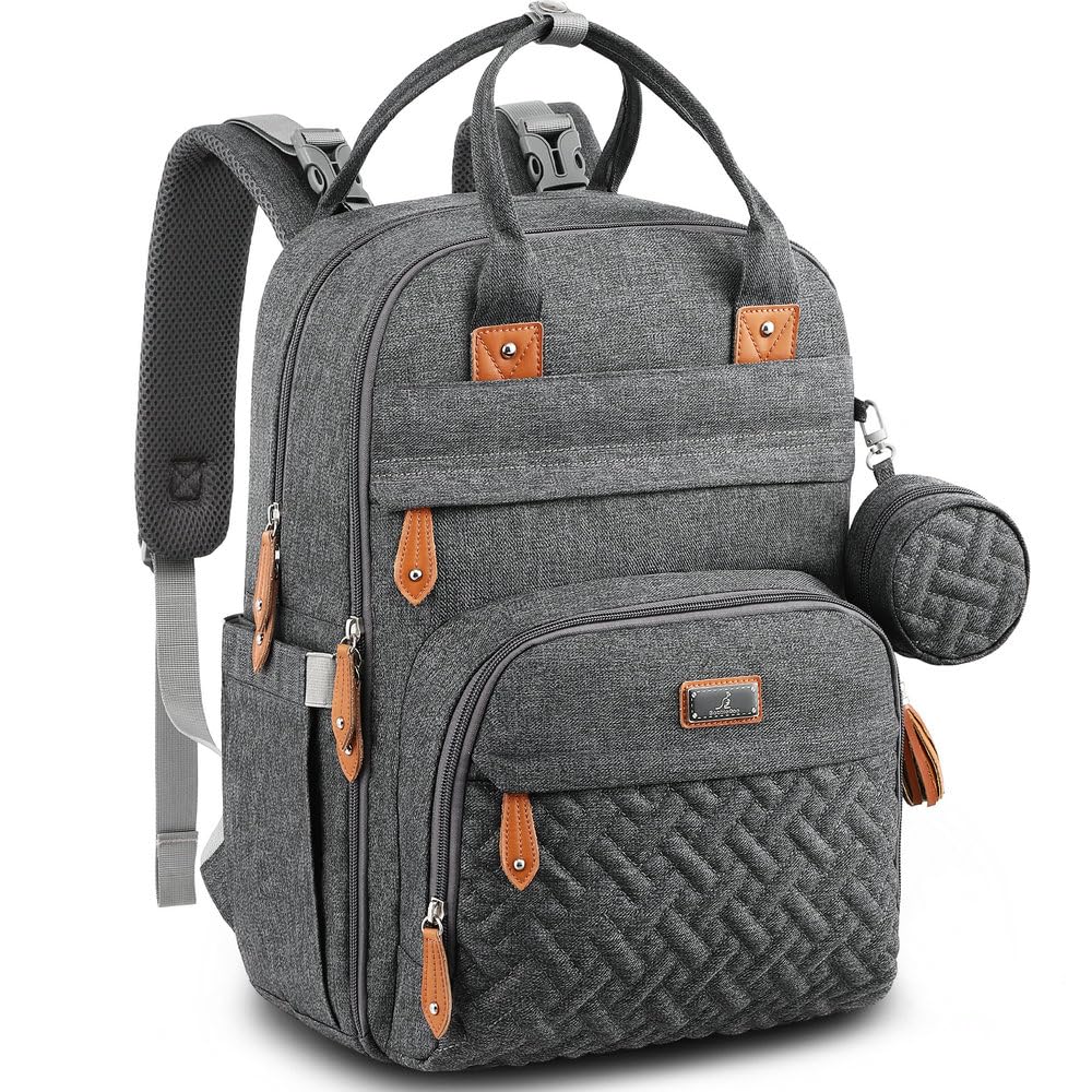 BabbleRoo Diaper Bag Backpack - Baby Essentials Travel Tote - Multi Function Waterproof Diaper Bag, Travel Essentials Baby Bag with Changing Pad, Stroller Straps & Pacifier Case - Unisex, Dark Gray
