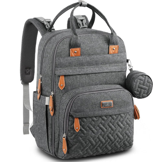 BabbleRoo Diaper Bag Backpack - Baby Essentials Travel Tote - Multi Function Waterproof Diaper Bag, Travel Essentials Baby Bag with Changing Pad, Stroller Straps & Pacifier Case - Unisex, Dark Gray