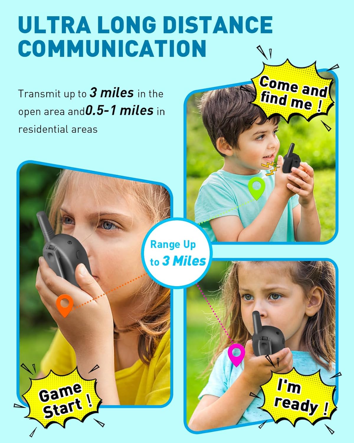 Walkie Talkies for Kids Long Range - 4 Pack Kid Walkie Talkies with Replaceable Shell Backlit LCD Flashlight 3 Miles Range - Gifts and Toys for 5-7 Year Old Boys and Girls