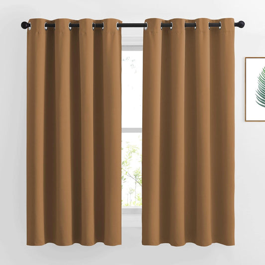 NICETOWN Gold Brown Curtains for Living Room, Grommet 50% Blackout Thermal Insulated Window Treatment Solid Sound Reducing Drapes for Bedroom/Nursery, Set of 2, W46 x L63, 2 Panels
