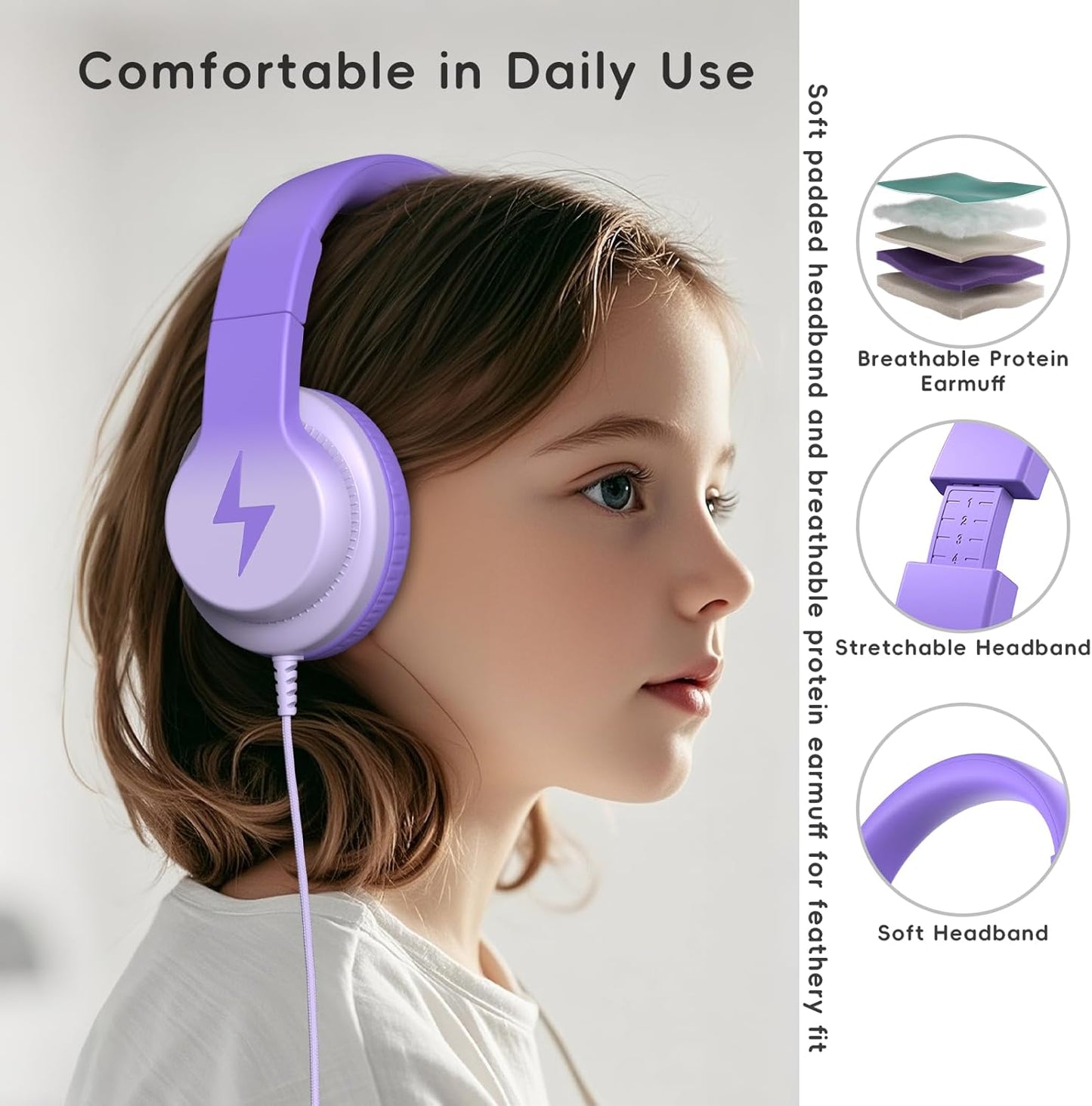 Kids Headphones, Wired Headphones for Kids Over Ear with Microphone, 85/94dB Volume Limiter Headphone for Girls Boys, Foldable Headphone for Learning & Entertainment, Gradient Deep Purple
