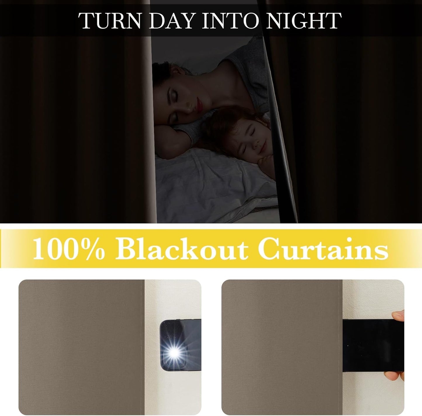 NICETOWN 100% Blackout Tan Curtains for Travel, Grommet Lightweight Portable Window Treatments Thermal Curtains Easy to Install for Living Room/Bedroom, W52 x L72, 2 Panels