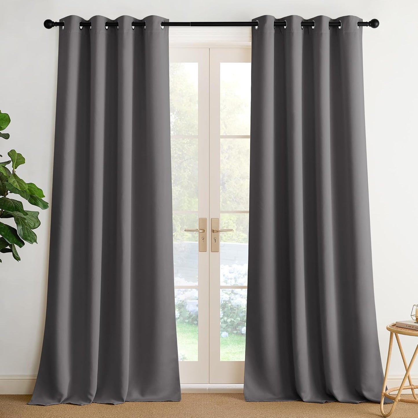 NICETOWN Grey Blackout Curtains for Bedroom 102 inches Long, Extra Long Thermal Insulated Grommet Shades for Living Room, Privacy Window Treatment Drapes for Nursery, Laundry, 2 Panels, W52