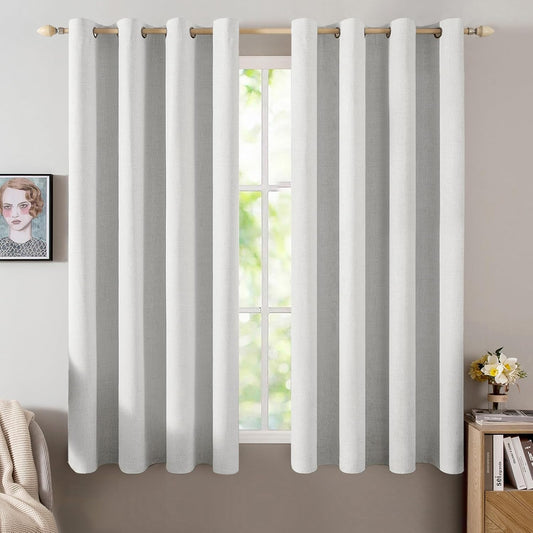 MIULEE Linen Textured Curtains for Bedroom Solid 100% Blackout Thermal Insulated Heathered White Grommet Room Darkening Curtains & Drapes Luxury Decor for Living Room Nursery 52 x 54 Inch (2 Panels)
