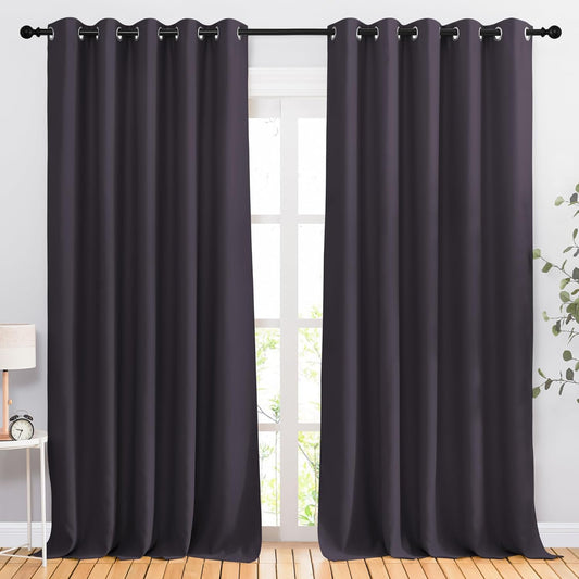 NICETOWN Greyish Purple Blackout Living Room Curtains 110 inches Long, Grommet Thermal Window Treatments Room Divider Blinds Sound Reducing for Living Room, W66 x L110, 2 Pieces