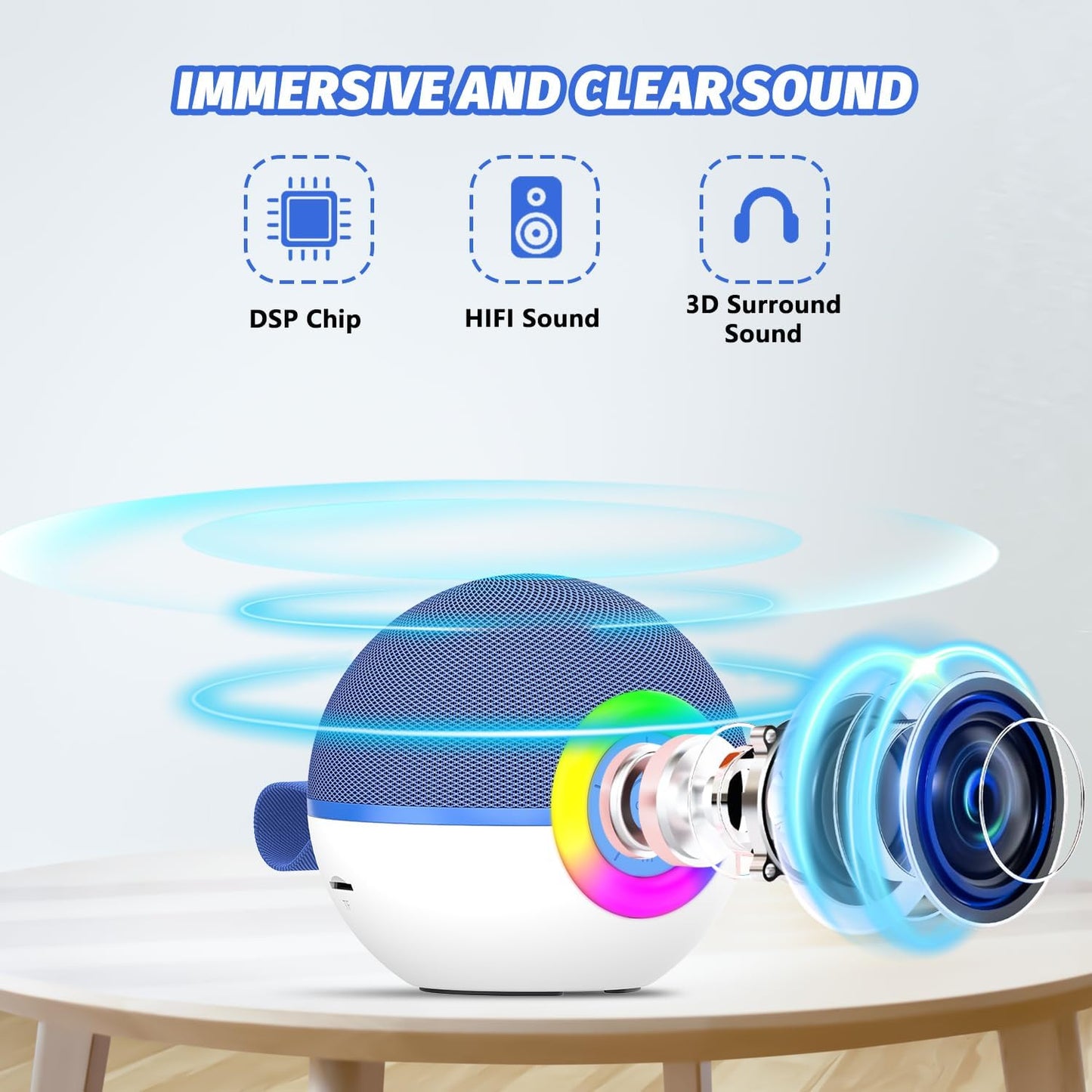 Mgaolo Mini Karaoke Machine for Kids Adults,Portable Bluetooth Speaker with 2 Wireless Microphones,Gift Toys with MP3 Player for Boys Girls 3-12 Year Old Birthday Family Home Party Present (Blue)