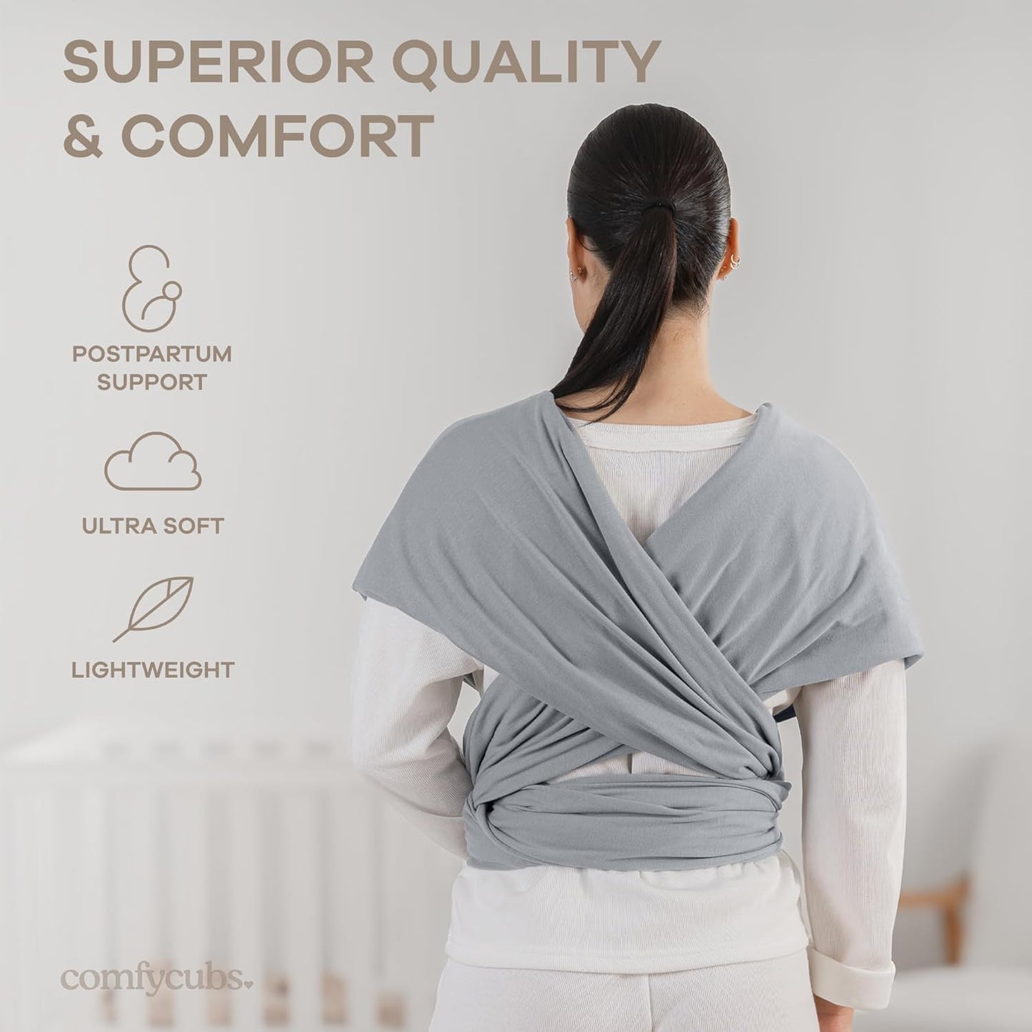 Comfy Cubs Baby Wrap Carrier - Soft & Secure Fit Cotton Blend Baby Carrier Newborn to Toddler - Hands-Free & Lightweight Infant Wrap - Adjustable, One Size Fits All Toddler Sling - Slate Grey