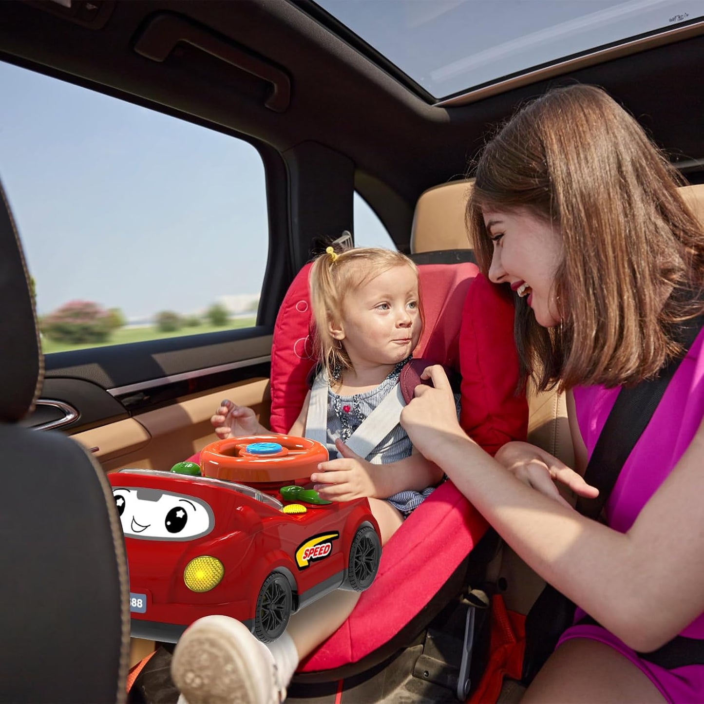 2-in-1 Toddler RC Car & Steering Wheel Toy with Music | Interactive Simulation Driving Adventure Toy for 18+ Months Baby Learning | Gift for 1.5+ Years Old Boys Girls