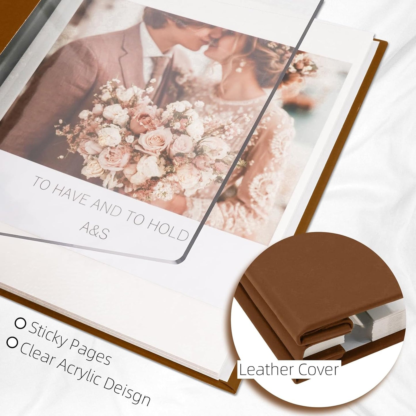 Vienrose Acrylic Cover Self Adhesive Photo Album for Small 4x6 5x7 8x10 Pictures Scrapbook Wedding Memory Book for Polariod Baby Bride Couples Kids School Family Travel 20 Sheets (40 Pages) Brown