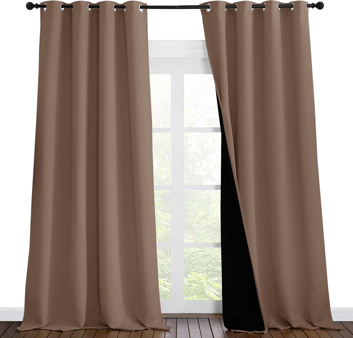 NICETOWN Extra Long Truly Blackout Drapes for Hall and Villa, 100% Blackout Window Curtain Panels with Black Lined for Night Shift Worker, 55-inch Width, 102-inch Length, Cappuccino, 2 Pieces