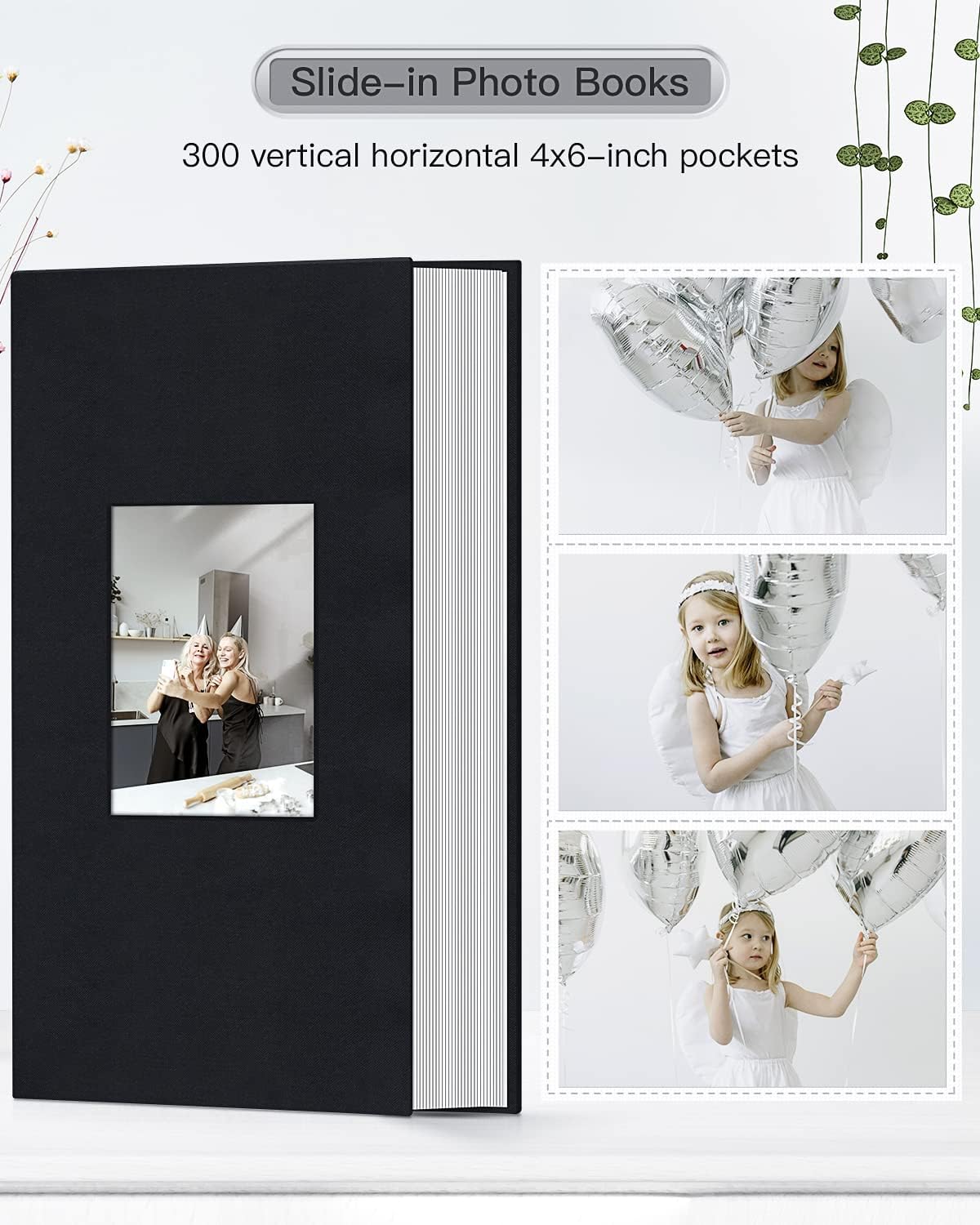 Popotop Photo Album 4x6-300 Photos Linen Cover Photo Books with 300 Horizontal Pockets,Slip-in Picture Albums for Family Wedding Anniversary Baby Vacation Pictures