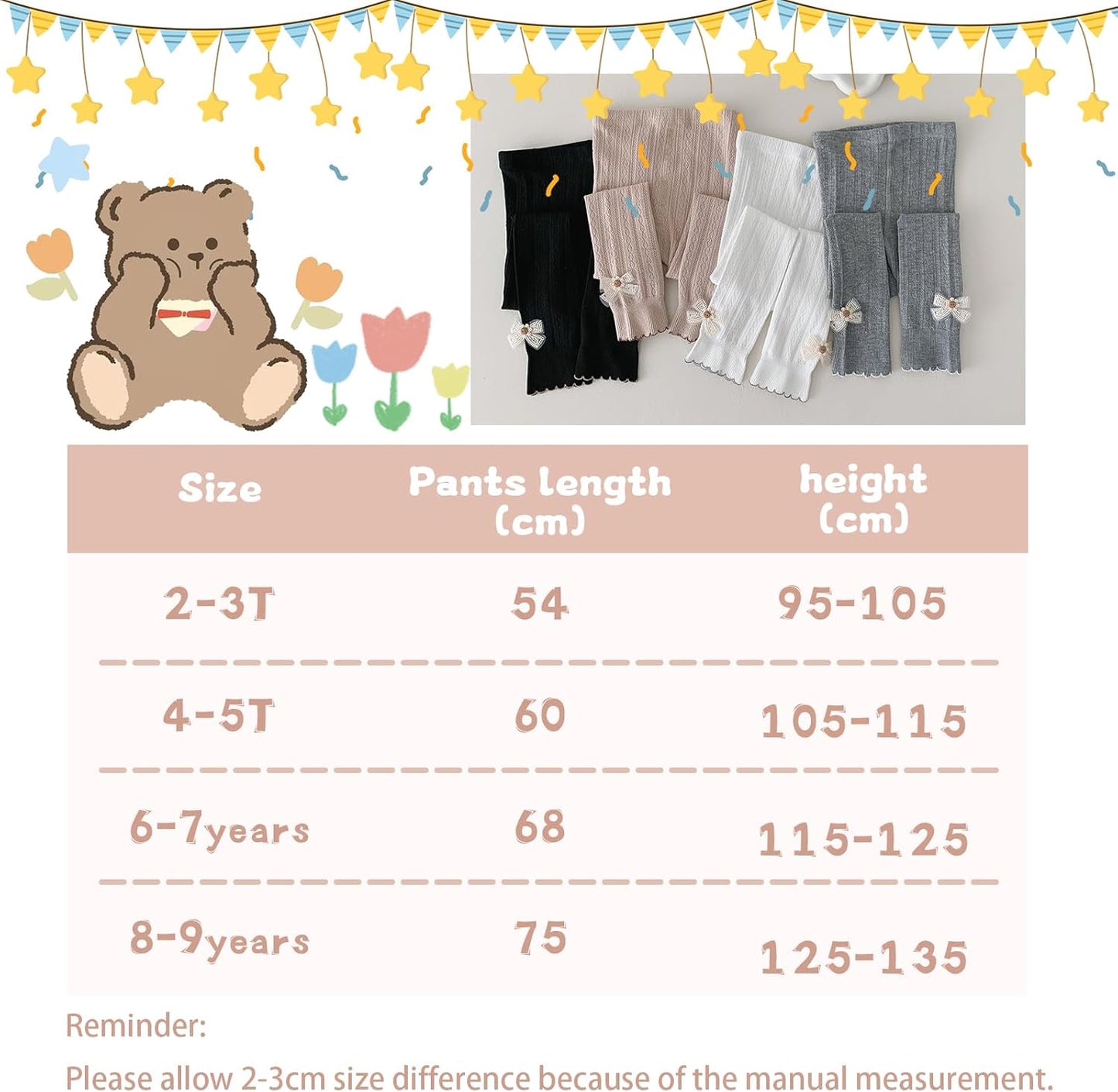 Girls Leggings for Little Girls, 2 Pack Toddler Girl Pants Leggings for Baby Tights Knitted Multi-Colors 2-9 Years