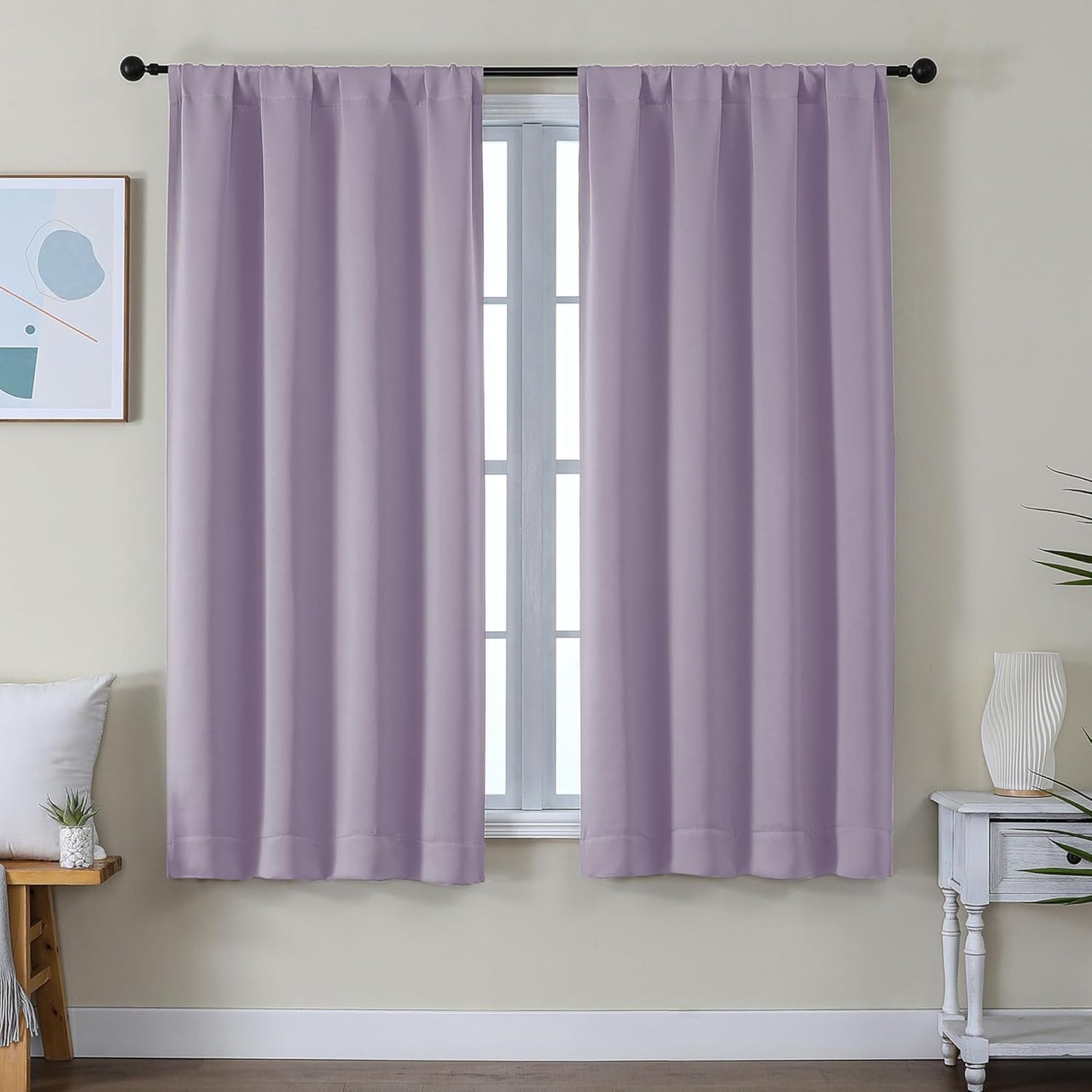 Simplebrand Ava Lilac Blackout Curtains for Bedroom 63 Inch Length 2 Panels Set, Nursery Thermal Insulated Energy Saving Rod Pocket Window Treatment Curtains Blackout Drapes, W40 x L63 Inch, Lilac