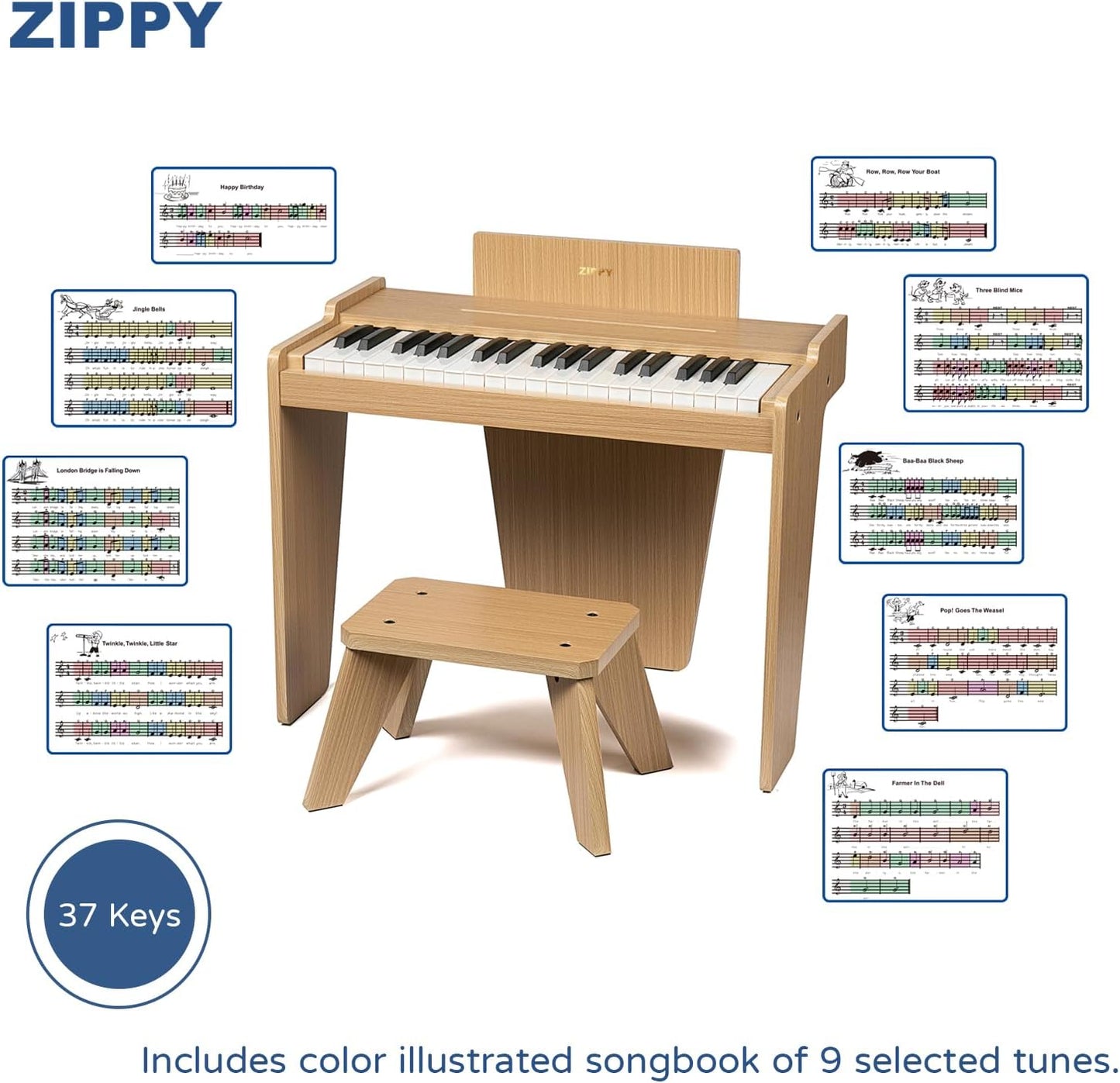 ZIPPY Kids Piano Keyboard, 37 Keys Digital Piano for Kids, Music Educational Instrument Toy, Wood Piano for 3+ Girls and Boys (Oak Basic)