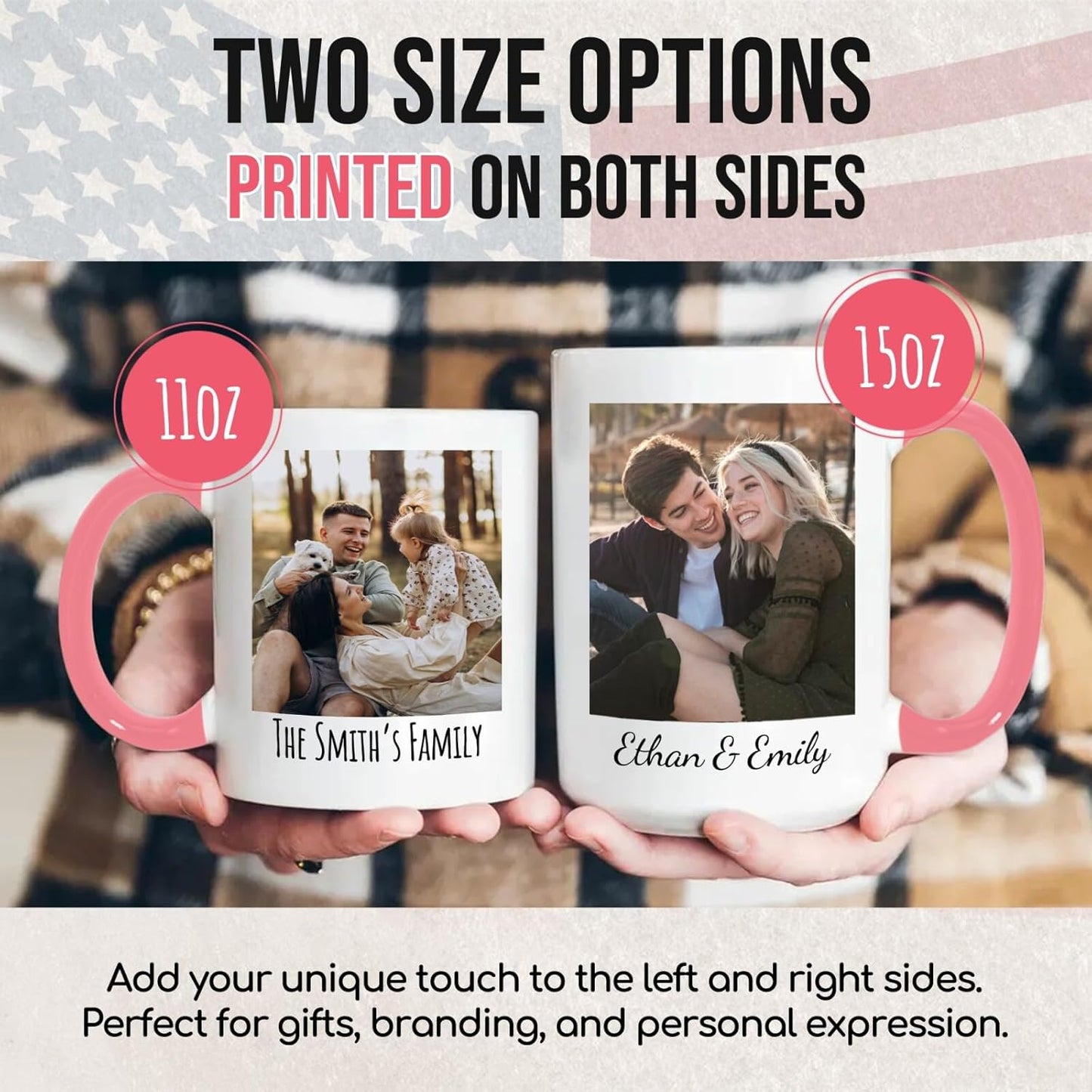 Ship Next Day Custom Mug Design Your Own Photo Text Personalized Picture Gifts for Women Men Customized Gift Idea Personalized Coffee Mugs 11oz Pink Handle