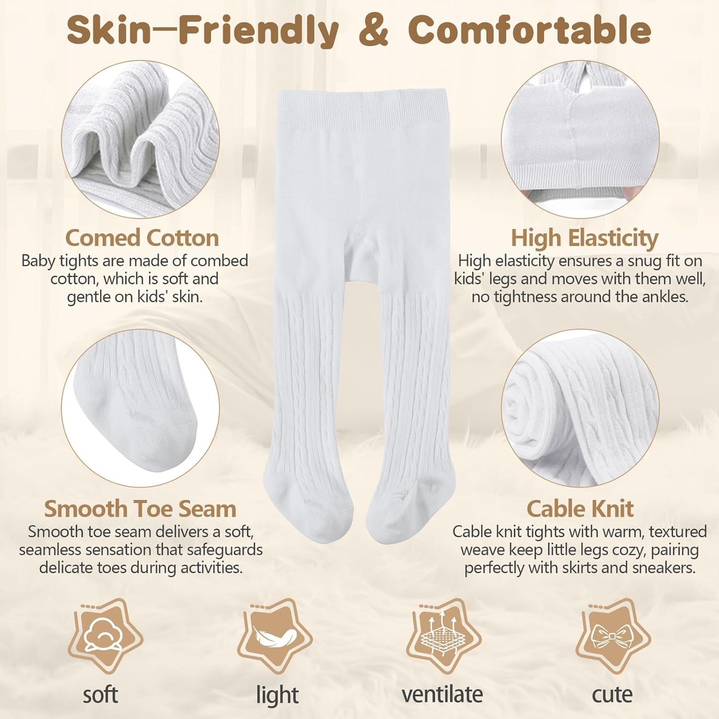 American Trends Baby Tights for Girls Cable Knit Cotton Leggings Newborn Pantyhose Soft Seamless Iinfant Stockings