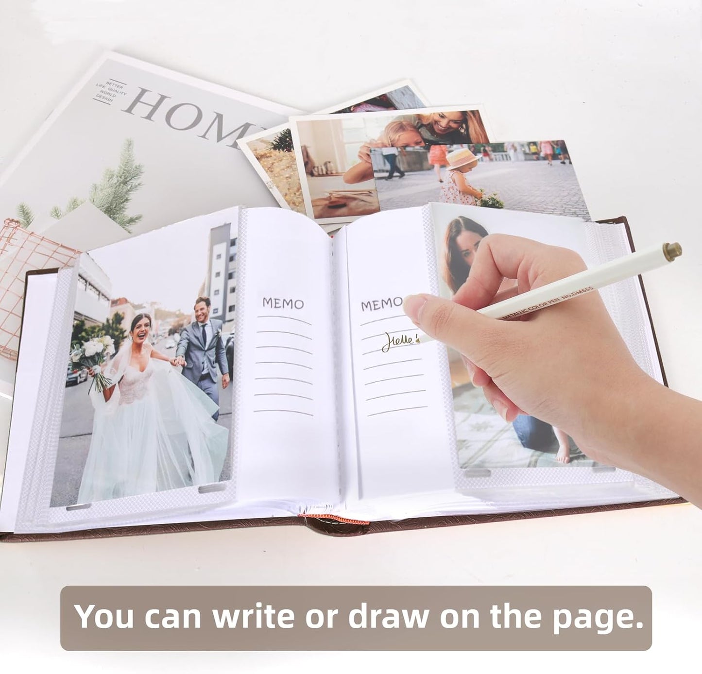 RECUTMS Photo Album 4x6 with Writing Space 100 Photos Photo Book, Leather Cover Picture Album with Memo Areas for Wedding Anniversary Family Baby Couple Valentines Graduation Travel (Dark Coffee)