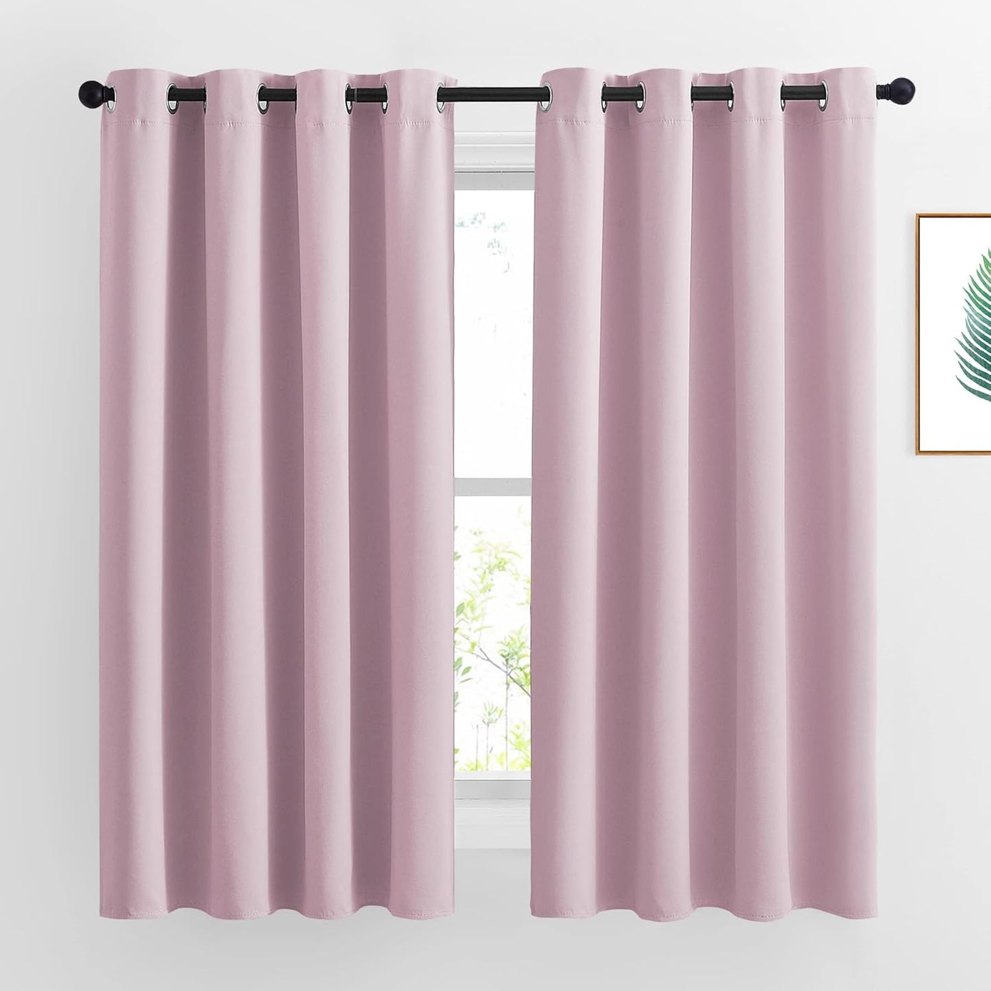 NICETOWN Room Darkening Baby Pink Curtains 63 inch Length - Window Treatment Energy Saving Room Darkening Solid Grommet Vtical Drapes for Living Room (1 Pair, 46 by 63-Inch)