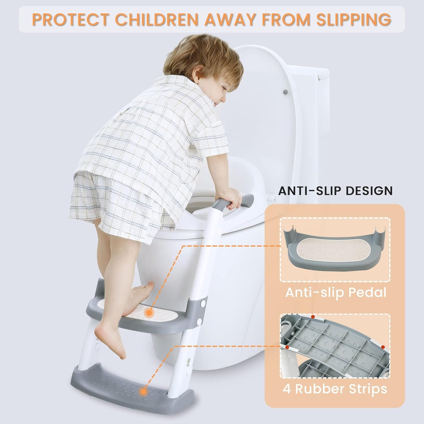 JASSONE® Potty Training Seat, Toddler Step Stool, 2 in 1 Potty Training Toilet for Kids, Baby Seat with Splash Guard and Anti-Slip Pad for Boys Girls Potty Training, Grey