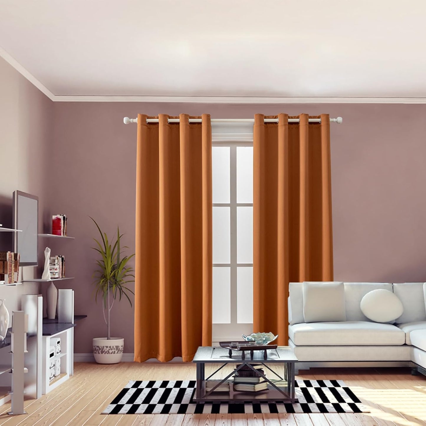 Anytime 100% Blackout Curtain Set, Thermal Insulated & Energy Efficiency Window Draperies for Guest Room, Full Shading Panels for Shift Worker and Light Sleepers（Orange, 2 Panels, 52W x 84L）