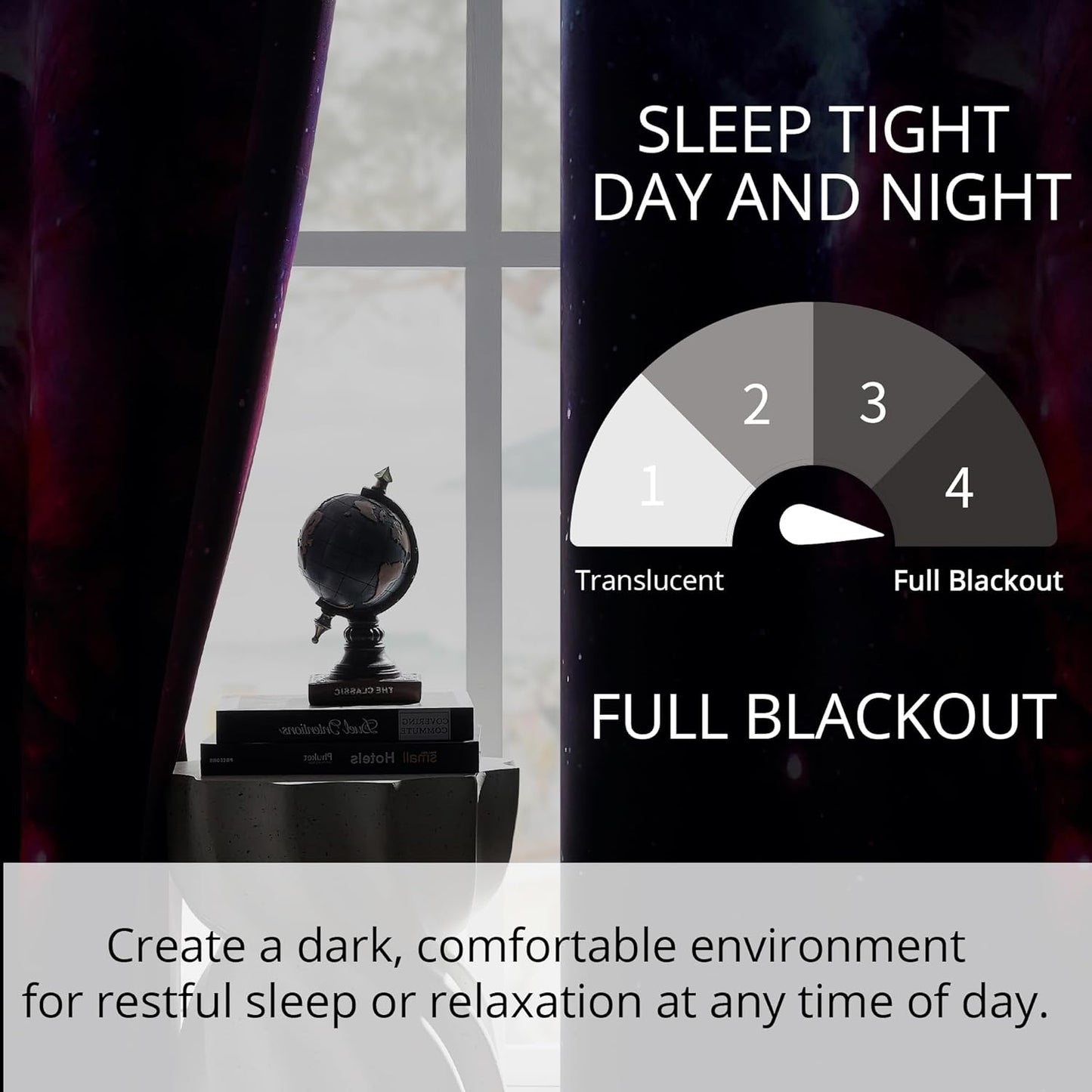 Galaxy Blackout Curtains - Space Design, 100% Blackout, 2 Panels, Each W52×L63, Thermal Insulated Curtains for Bedroom, Noise Reducing & Energy Efficient, Keeping Your Decor Looking Fresh and Vibrant