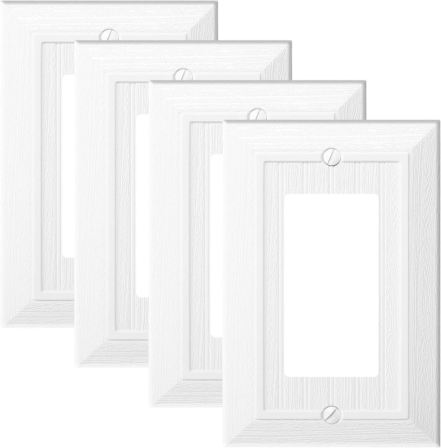 Modern Decorative Wall Plate Switch Plate Outlet Cover, Vintage Retro Wood Grain Design(Single Decorator-4 Pack, White)