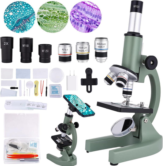 Microscope for Kids 40X-2000X with LED supplemental Light, Slides and specimens, Microscope for Kids 8-12 for School Labs and homeschooling