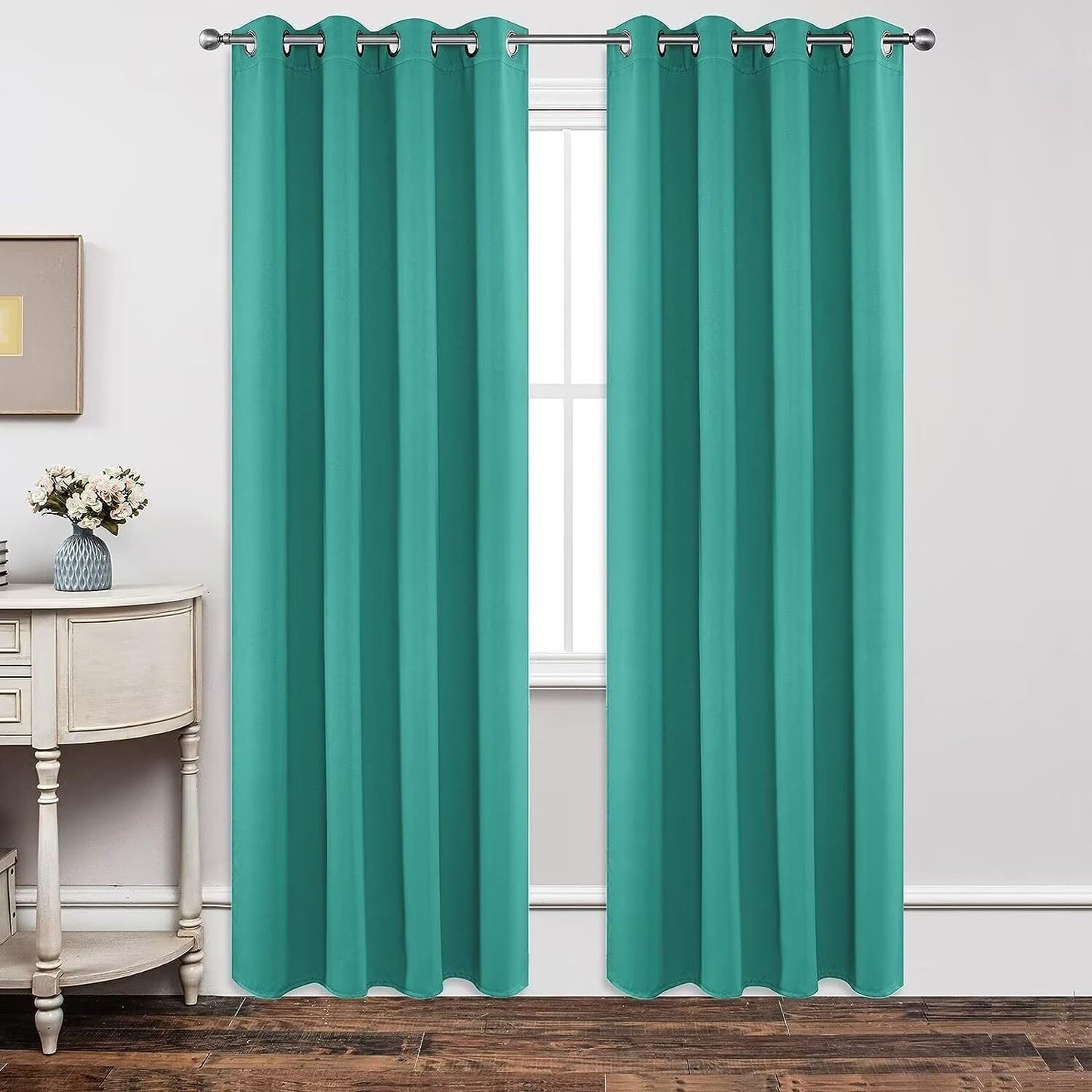 Joydeco Blackout Curtains 72 inches Long 2 Panels Set, Thermal Insulated Long Curtains & Drapes 2 Burg, Room Darkening Grommet Drapes for Bedroom Living Room Windows (W42 x L72 Inch, Peacock Blue)