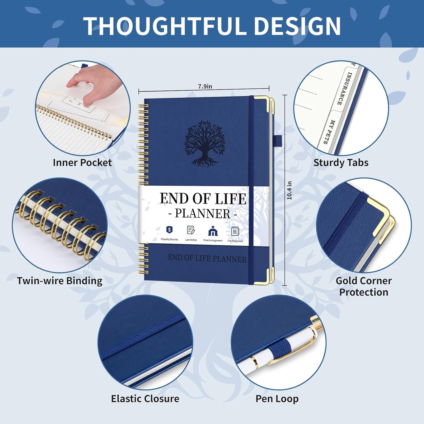 End of Life Planner, Spiral Estate Planning Organizer with Tabs for Senior, I'm Dead Now What Planner for Final Arrangements & Important Affairs with Large Print, 7.9"x10.4", Blue