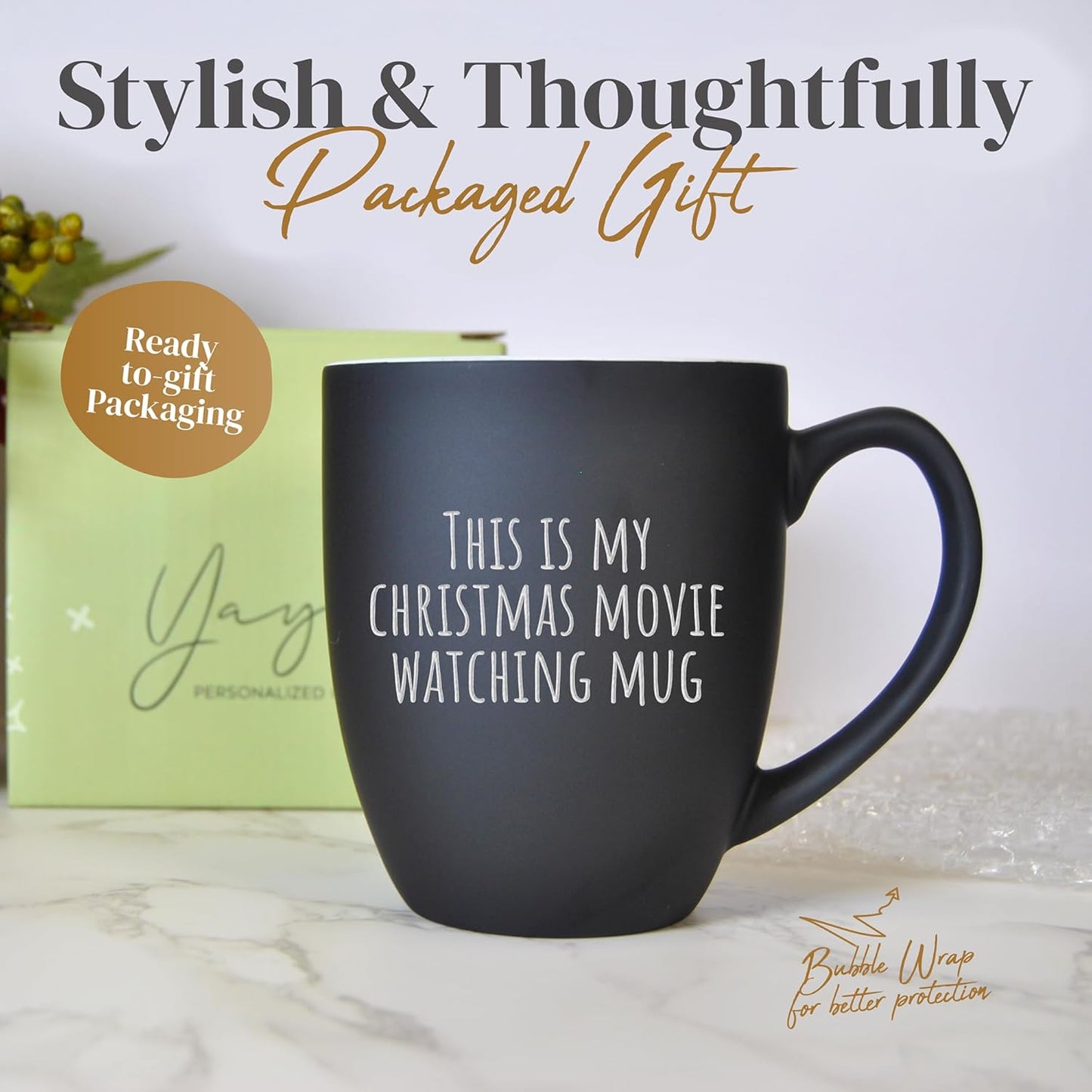 Personalized Coffee Mug Engraved with your Custom Text - Customized Coffee Mugs, Hot Chocolate Mug, Tea Cup, Birthday Gifts, Retirement Gift (Engraved Custom Text, Matte Black)