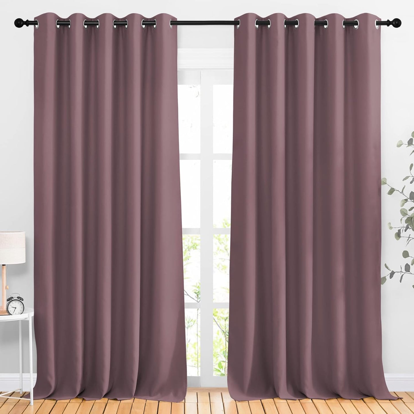 NICETOWN Room Darkening 118 inch Long Curtains, Grommet Thermal Drapes Weighted Room Divider Wide Window Treatments for Living Room, W66 x L118, Dry Rose, 2 Panels