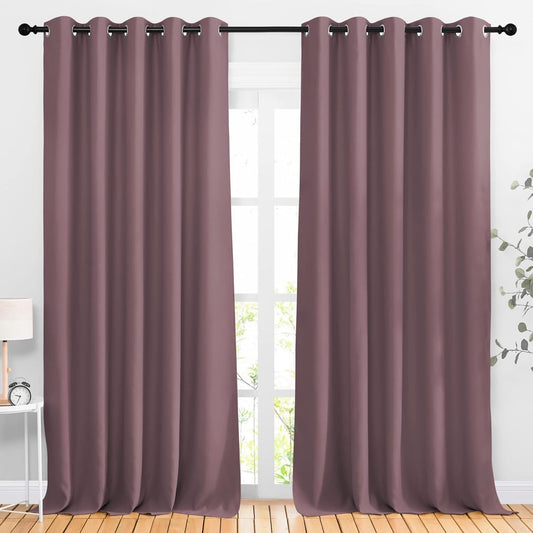 NICETOWN Room Darkening 118 inch Long Curtains, Grommet Thermal Drapes Weighted Room Divider Wide Window Treatments for Living Room, W66 x L118, Dry Rose, 2 Panels