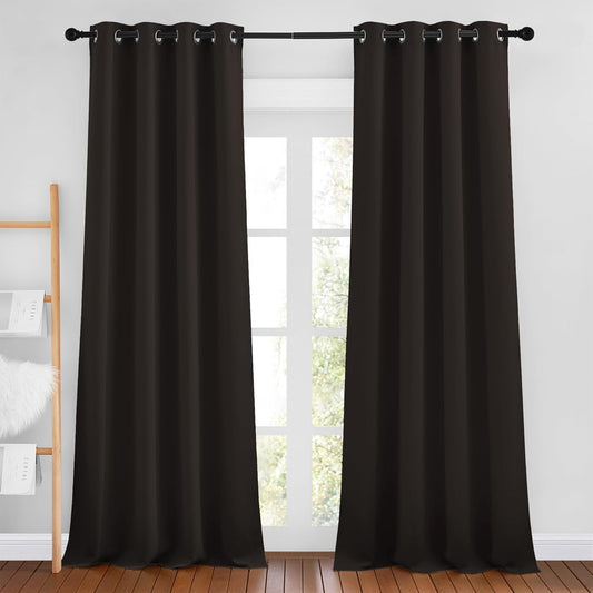 NICETOWN Toffee Brown Room Darkening 102 inch Curtains, Grommet Thermal Curtains Weighted Window Treatments for Living Room/Farmhouse, W46 x L102, 2 Panels