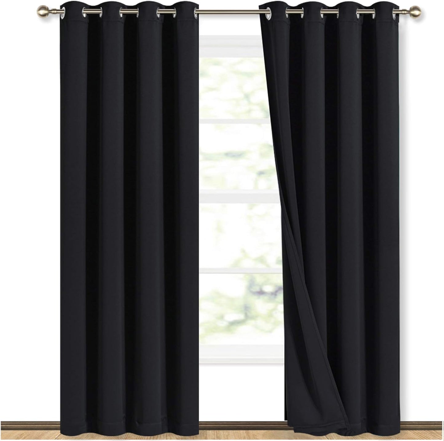 NICETOWN High-End Thermal Curtains, Full Blackout Curtains 84 inches Long for Dining Room, Soundproof Window Treatment Drapes for Hall Room, Black, 52 inches Wide Per Panel, Set of 2 Panels