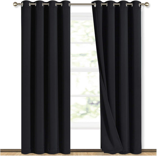 NICETOWN High-End Thermal Curtains, Full Blackout Curtains 84 inches Long for Dining Room, Soundproof Window Treatment Drapes for Hall Room, Black, 52 inches Wide Per Panel, Set of 2 Panels