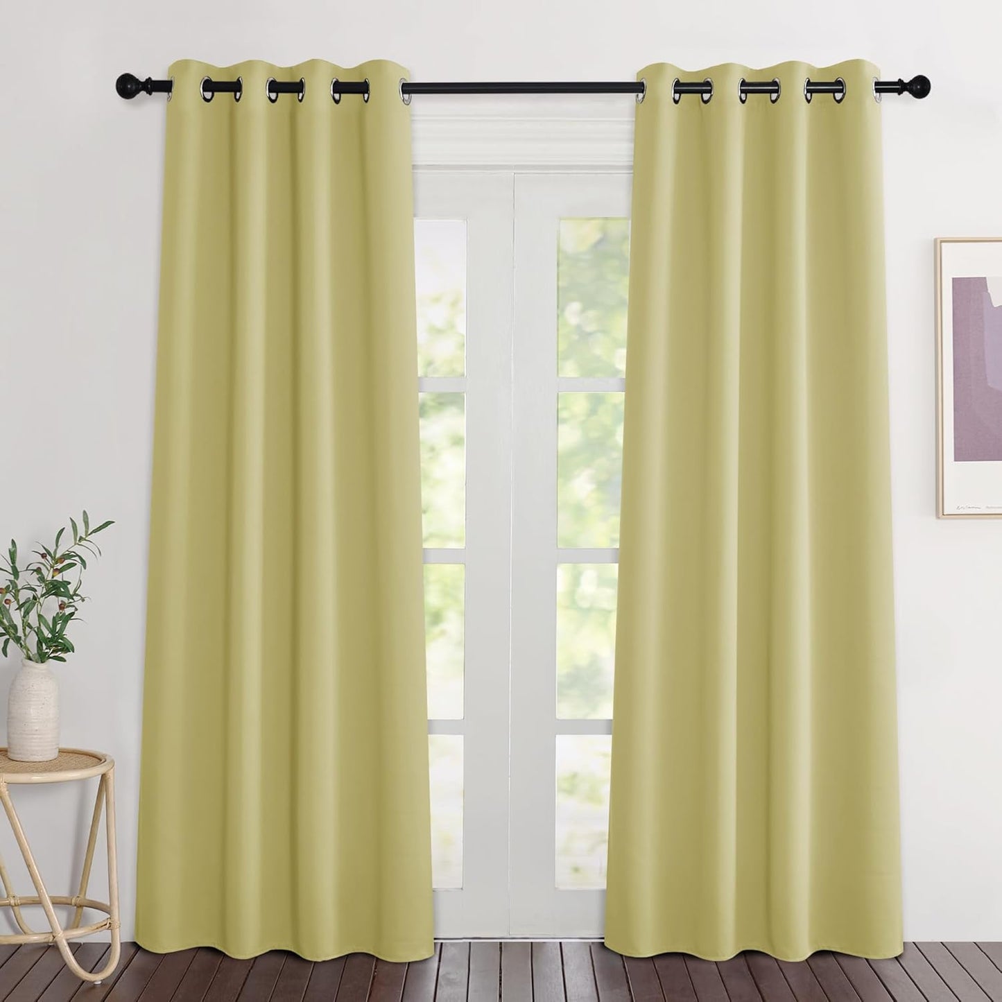 NICETOWN Paler Yellow Room Darkening Curtains 84 inch Length 2 Panels, Grommet Thermal Insulated Window Treatments Light & Sound Reducing Drapes for Living Room/Bedroom, W46 x L84