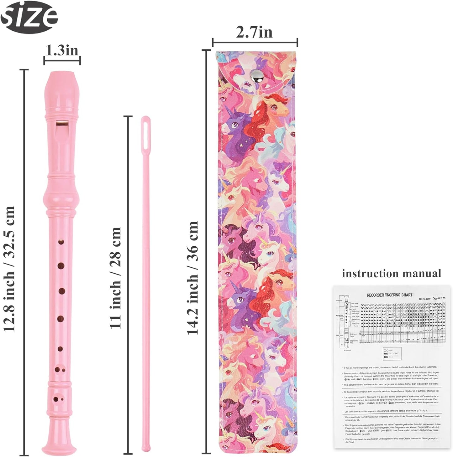 Recorder Instrument for Beginner Kids Adults,8-Hole Soprano Descant Recorder Music Flute with with Cleaning Rod & Leather Case For School Student Home Entertainment(2-Dense Unicorn)