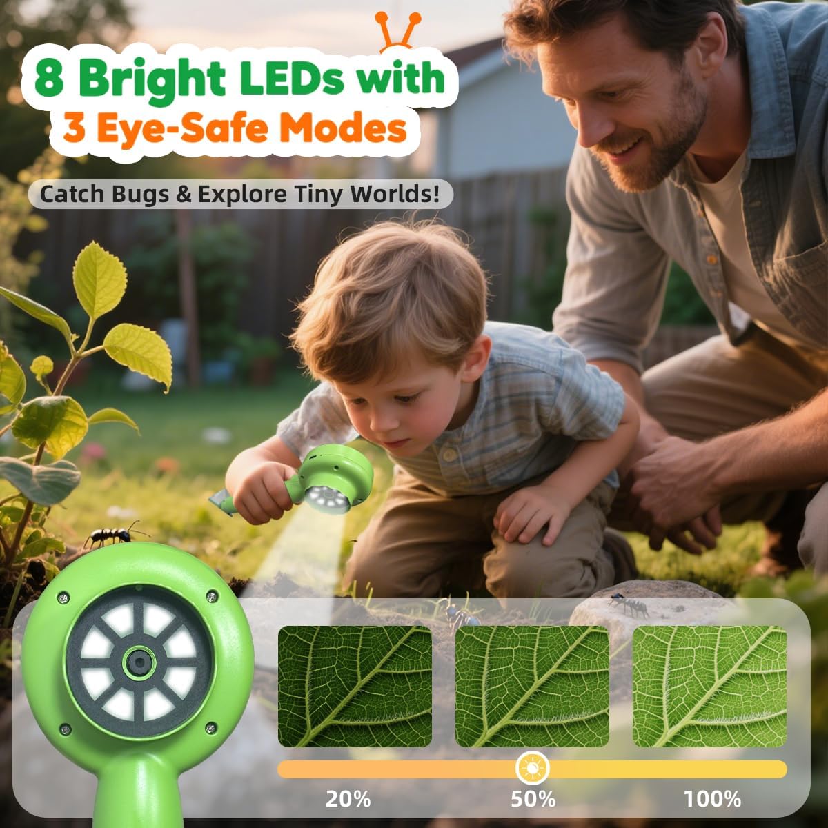 Kids Microscope with Bug Catcher Kit, 1080P Digital Mini Handheld Microscope STEM Science Toy with LED Light, Rechargeable, Portable, Supports 64GB TF Card, Educational Gift for Kids Ages 3-12 (Green)