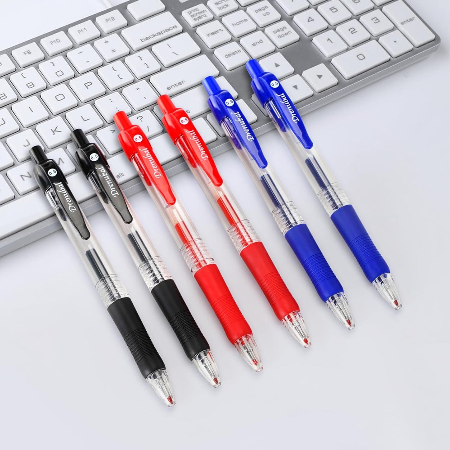 Blue Ballpoint Pens for School Office with Rubber Grip，Fine(0.5mm) Point Retractable-Set of 12 Writing Pens